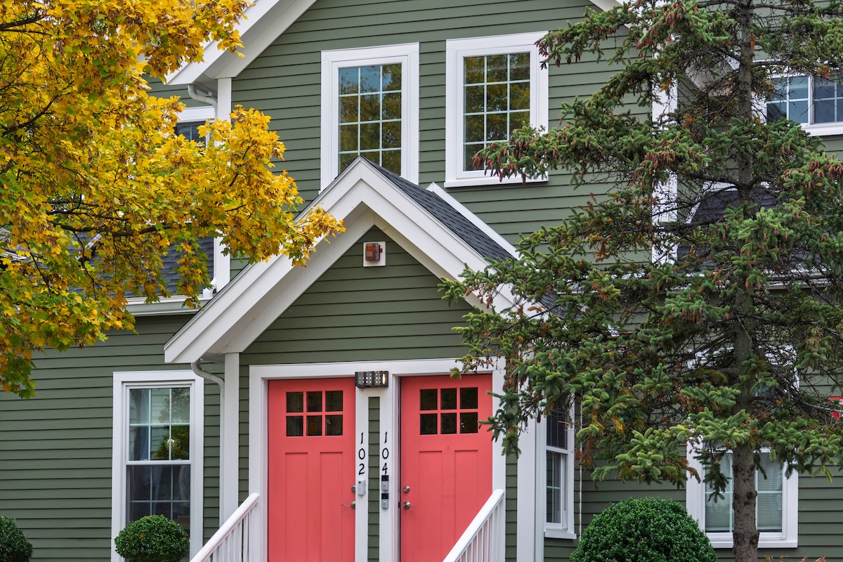 Front doors of a modern duplex home in Vancouver BC